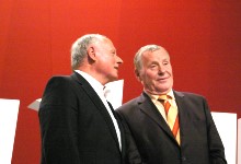 Oskar Lafontaine und Lothar Bisky, Doppelspitze der LINKEN; Foto: Elke Brosow